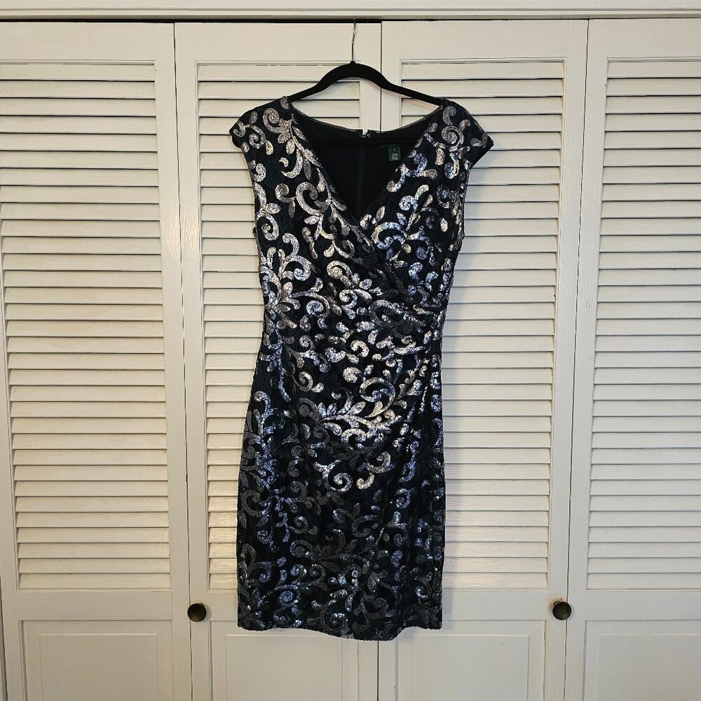 💚Ralph Lauren Navy and Silver Sequin Cocktail dress